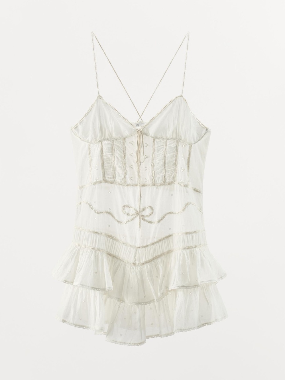 NWT Zara Ivory Tiered Ruffle Cotton Dress XS